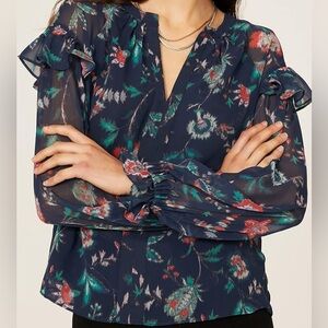 Derek Lam Collective Blue Floral Ruffle Blouse Womens Size 38/US 8 Medium